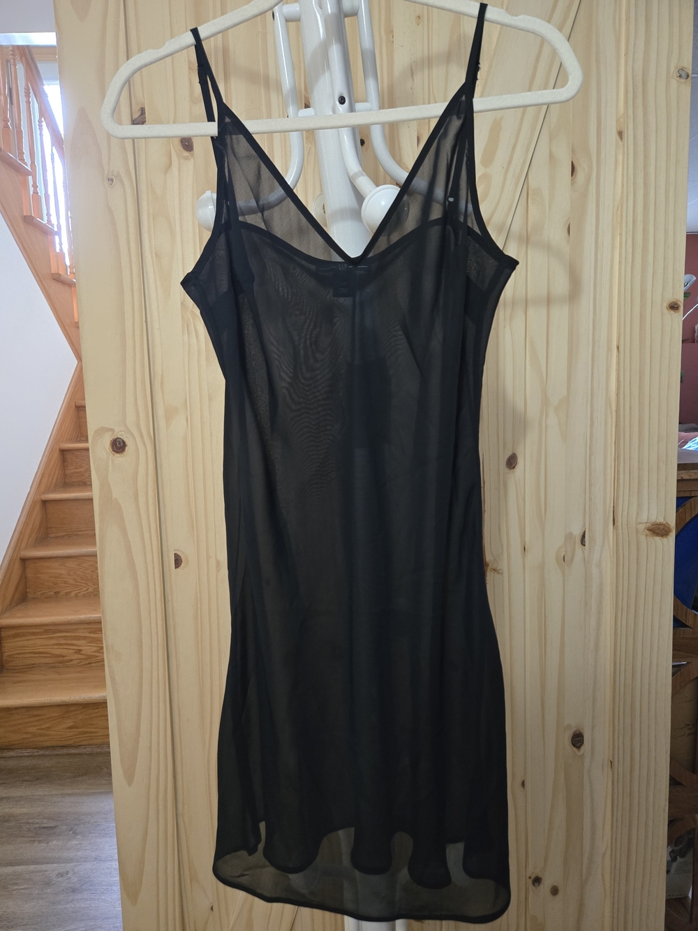 GAP Black Sheer Slip Dress with V-Neck and Spaghetti Straps